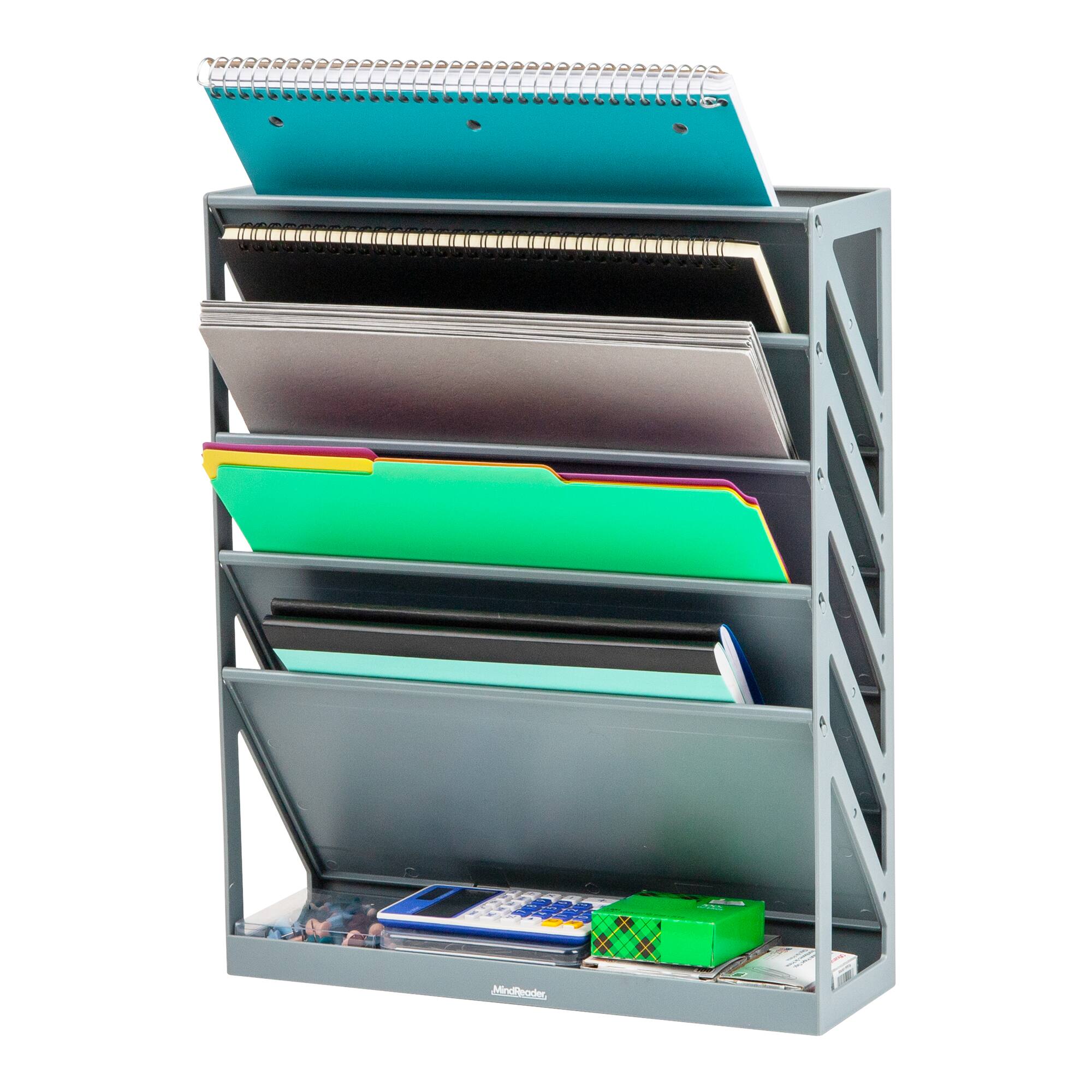 Mind Reader 5-Tier Vertical File Storage, Desktop Organizer, Wall Mount, Office, Plastic